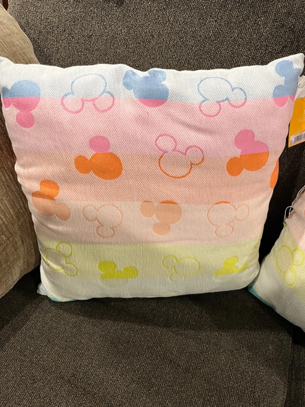 2 Disney Pastel Rainbow Mickey Head Throw Pillow - Pink Orange Yellow Green Blue